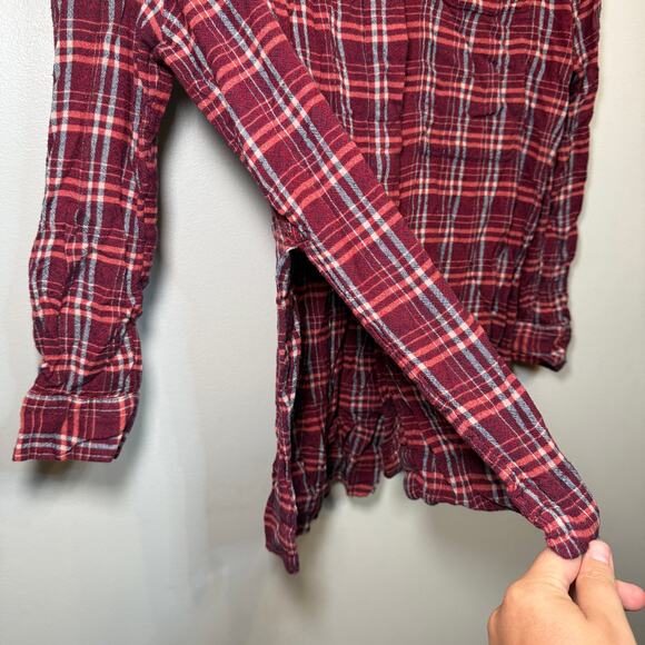 BDG Women's Button Plaid Flannel Tunic Shirt Maroon Red Size Small - Picture 7 of 9